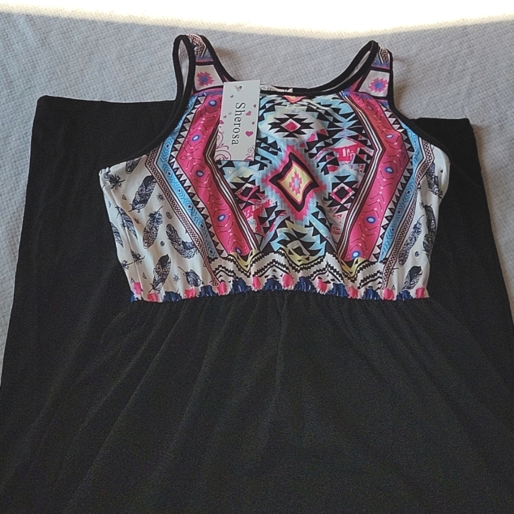 Sherosa Black White Tribal Sleeveless Tank Maxi Dress Small NWT